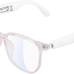 Bluetooth Anti-Blue Light Glasses, Smart Bluetooth Glasses for Women,Voice Control,Open Ear Style, Listen Music and Calls (lear Lens with Pink Frame1)
